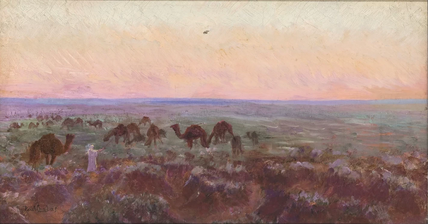 Paul Émile Chabas - Mandria di cammelli alla luce della sera